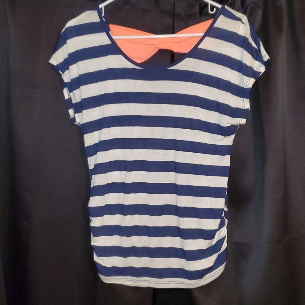 Navy blue and white striped shirt